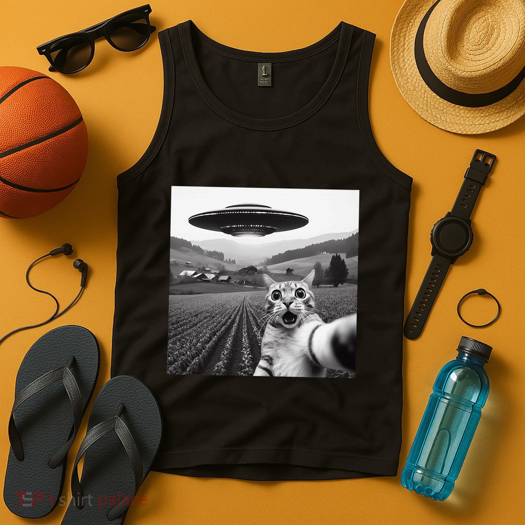 Cat Selfie With Alien Ufo Funny Cat Gifts Tank Top