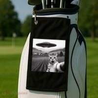 Cat Selfie With Alien Ufo Funny Cat Gifts Golf Towel thumb 2