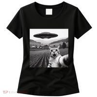 Cat Selfie With Alien Ufo Funny Cat Gifts Women's T-Shirt thumb 0