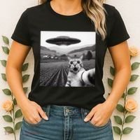 Cat Selfie With Alien Ufo Funny Cat Gifts Women's T-Shirt thumb 2