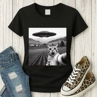 Cat Selfie With Alien Ufo Funny Cat Gifts Women's T-Shirt thumb 3
