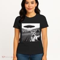 Cat Selfie With Alien Ufo Funny Cat Gifts Women's T-Shirt thumb 4