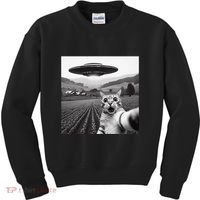 Cat Selfie With Alien Ufo Funny Cat Gifts Kids Sweatshirt thumb 0
