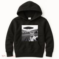 Cat Selfie With Alien Ufo Funny Cat Gifts Kids Hoodie thumb 0