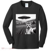 Cat Selfie With Alien Ufo Funny Cat Gifts Kids Long Sleeve Shirt thumb 0