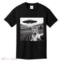 Cat Selfie With Alien Ufo Funny Cat Gifts Kids T-Shirt thumb 0