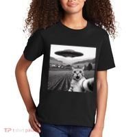Cat Selfie With Alien Ufo Funny Cat Gifts Kids T-Shirt thumb 2
