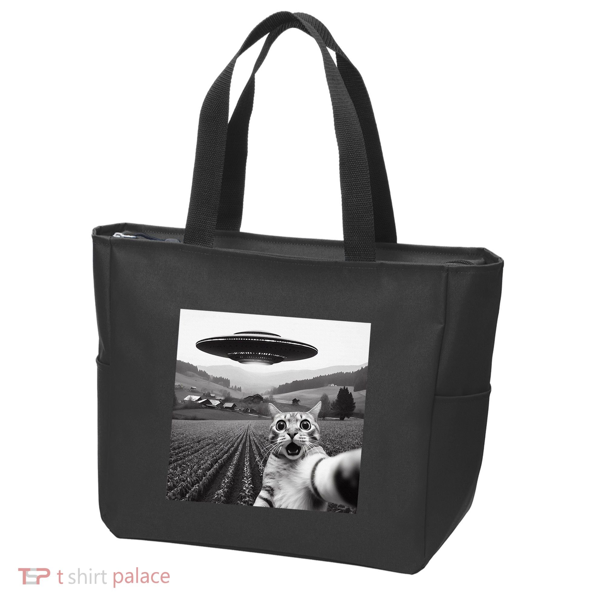 Cat Selfie With Alien Ufo Funny Cat Gifts Tote Bag
