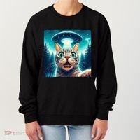 Cat Selfie With Ufo Cat Lover Meme Women's Sweatshirt thumb 0