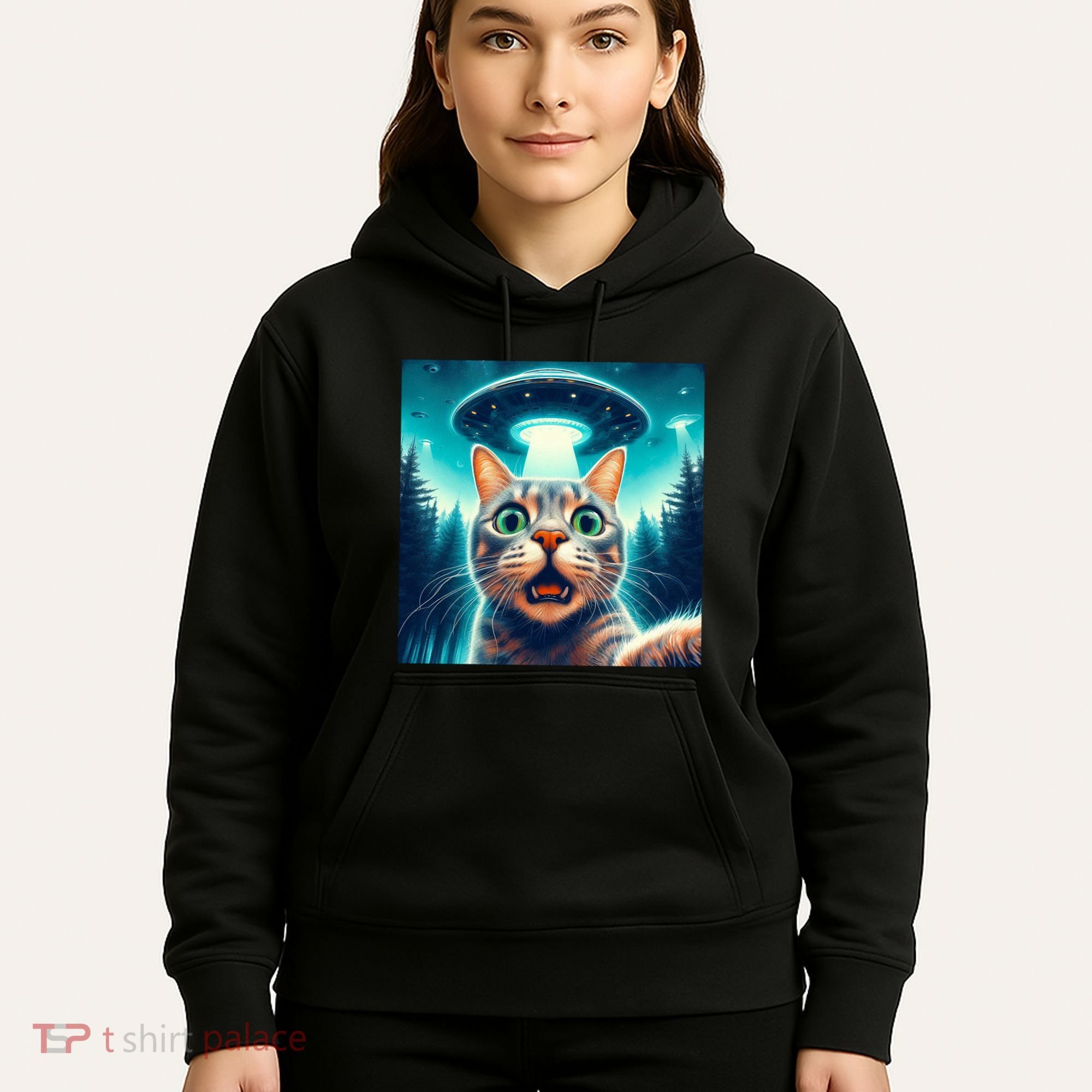Cat Selfie With Ufo Cat Lover Meme Hoodie