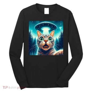 Cat Selfie With Ufo Cat Lover Meme Long Sleeve Shirt