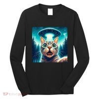 Cat Selfie With Ufo Cat Lover Meme Long Sleeve Shirt thumb 0