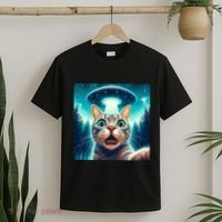 Cat Selfie With Ufo Cat Lover Meme T-Shirt thumb 2