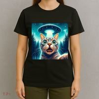 Cat Selfie With Ufo Cat Lover Meme T-Shirt thumb 4