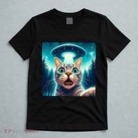 Cat Selfie With Ufo Cat Lover Meme T-Shirt thumb 5