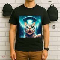 Cat Selfie With Ufo Cat Lover Meme T-Shirt thumb 6