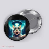Cat Selfie With Ufo Cat Lover Meme Button thumb 0