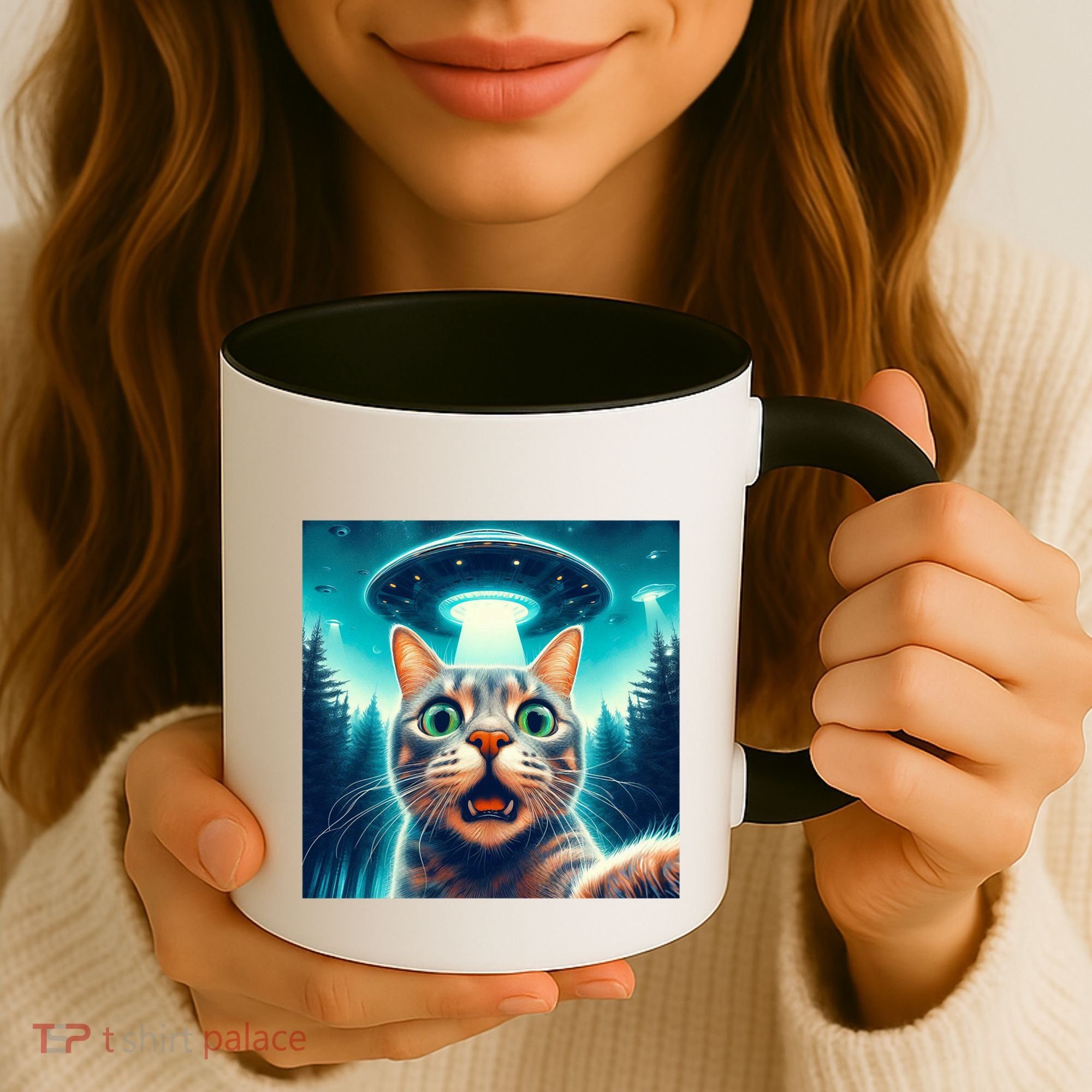 Cat Selfie With Ufo Cat Lover Meme Coffee Mug