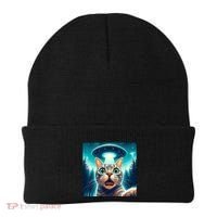 Cat Selfie With Ufo Cat Lover Meme Beanie thumb 0