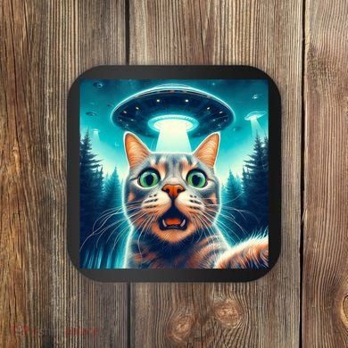 Cat Selfie With Ufo Cat Lover Meme Coaster