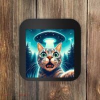 Cat Selfie With Ufo Cat Lover Meme Coaster thumb 0
