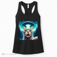 Cat Selfie With Ufo Cat Lover Meme Women's Tank Top thumb 0