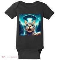Cat Selfie With Ufo Cat Lover Meme Baby Bodysuit thumb 0