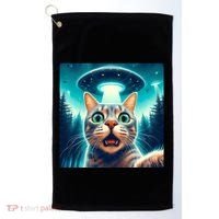 Cat Selfie With Ufo Cat Lover Meme Golf Towel thumb 0