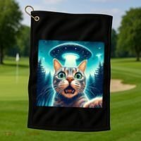 Cat Selfie With Ufo Cat Lover Meme Golf Towel thumb 1