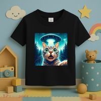 Cat Selfie With Ufo Cat Lover Meme Toddler T-Shirt thumb 3