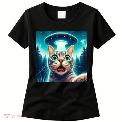 Cat Selfie With Ufo Cat Lover Meme Women's T-Shirt