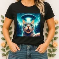 Cat Selfie With Ufo Cat Lover Meme Women's T-Shirt thumb 2