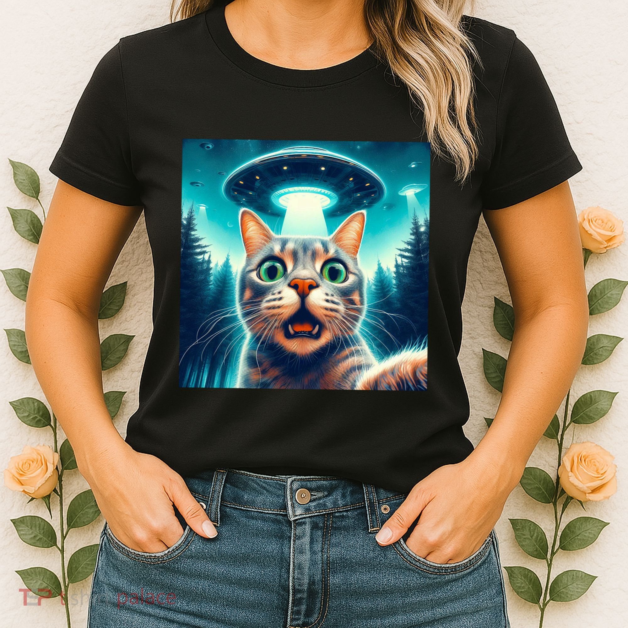 Cat Selfie With Ufo Cat Lover Meme Women's T-Shirt