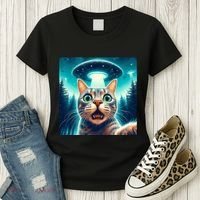 Cat Selfie With Ufo Cat Lover Meme Women's T-Shirt thumb 3