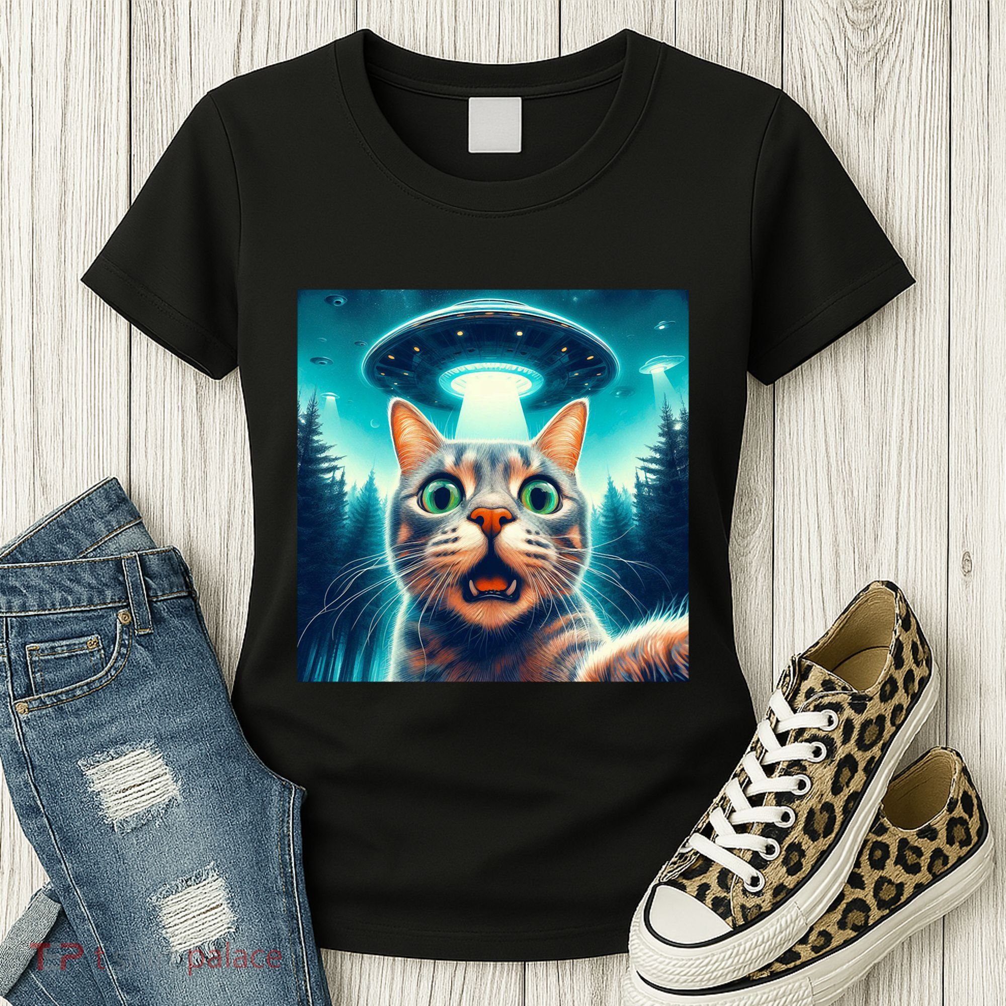 Cat Selfie With Ufo Cat Lover Meme Women's T-Shirt