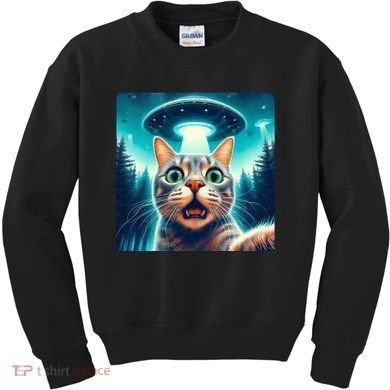Cat Selfie With Ufo Cat Lover Meme Kids Sweatshirt