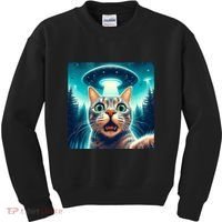 Cat Selfie With Ufo Cat Lover Meme Kids Sweatshirt thumb 0