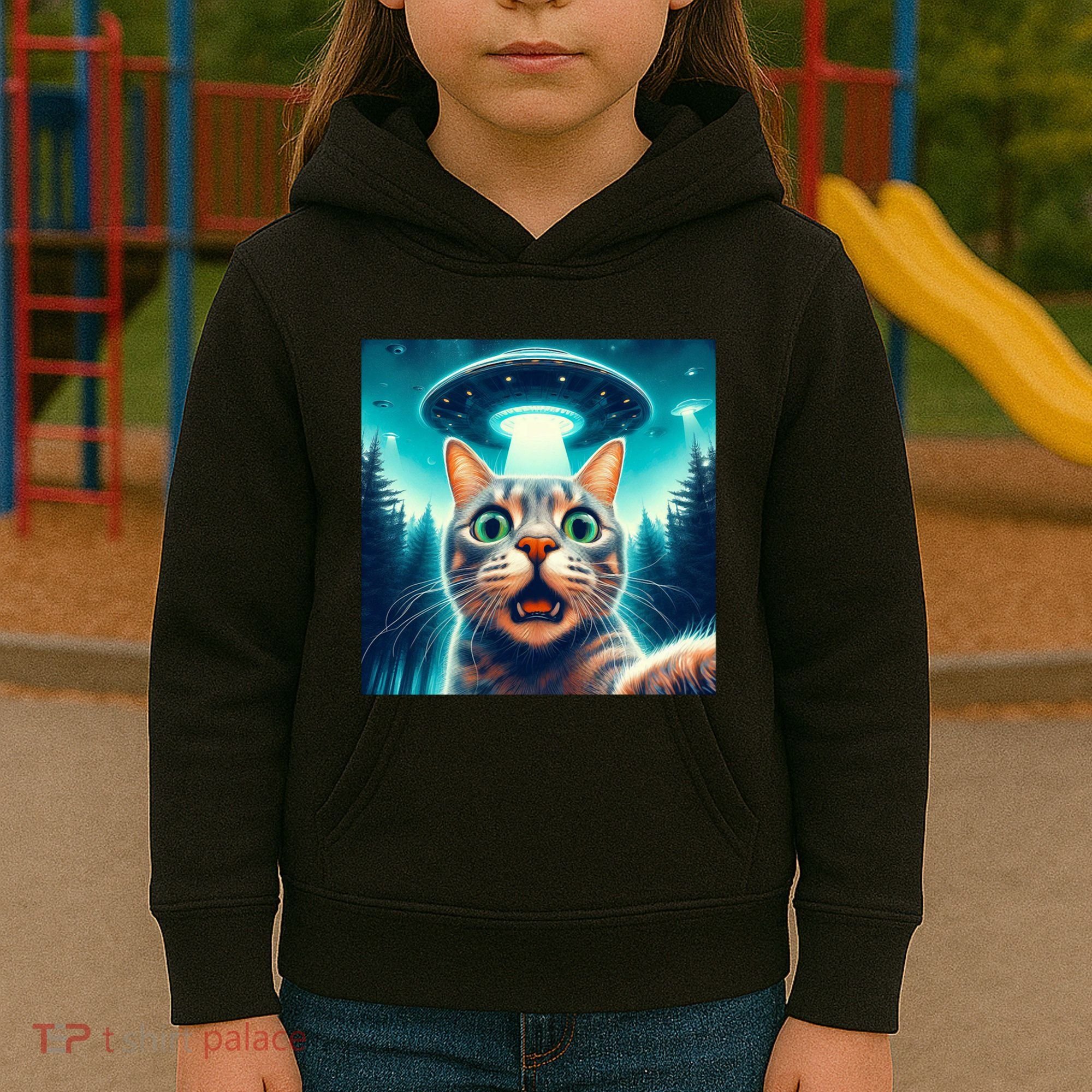 Cat Selfie With Ufo Cat Lover Meme Kids Hoodie