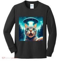 Cat Selfie With Ufo Cat Lover Meme Kids Long Sleeve Shirt thumb 0