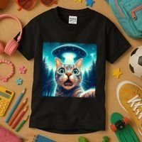 Cat Selfie With Ufo Cat Lover Meme Kids T-Shirt thumb 3