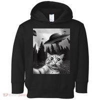 Cat Selfie With Alien UFO Funny Cat Lovers Spaceship Gift Toddler Hoodie thumb 0