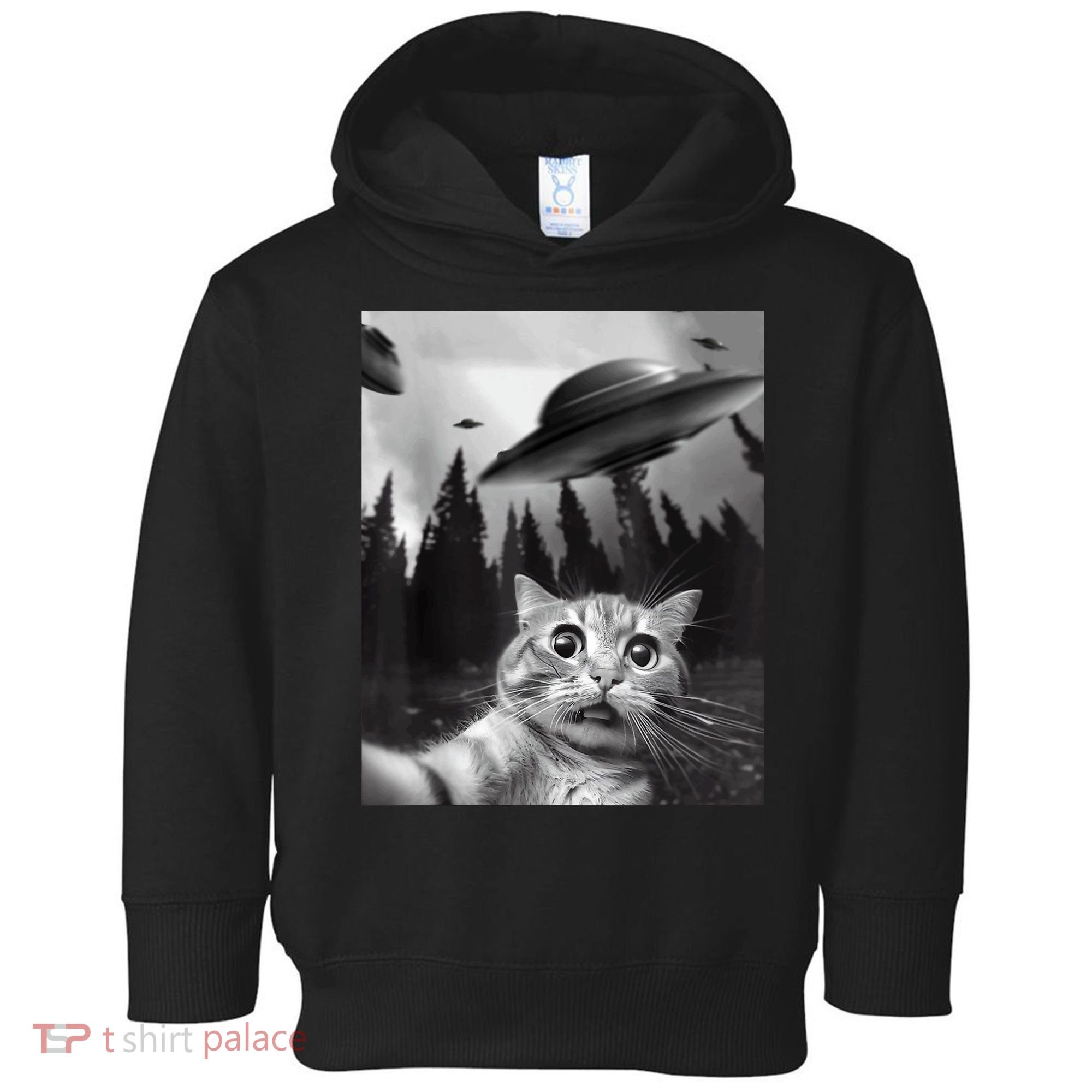 Cat Selfie With Alien UFO Funny Cat Lovers Spaceship Gift Toddler Hoodie