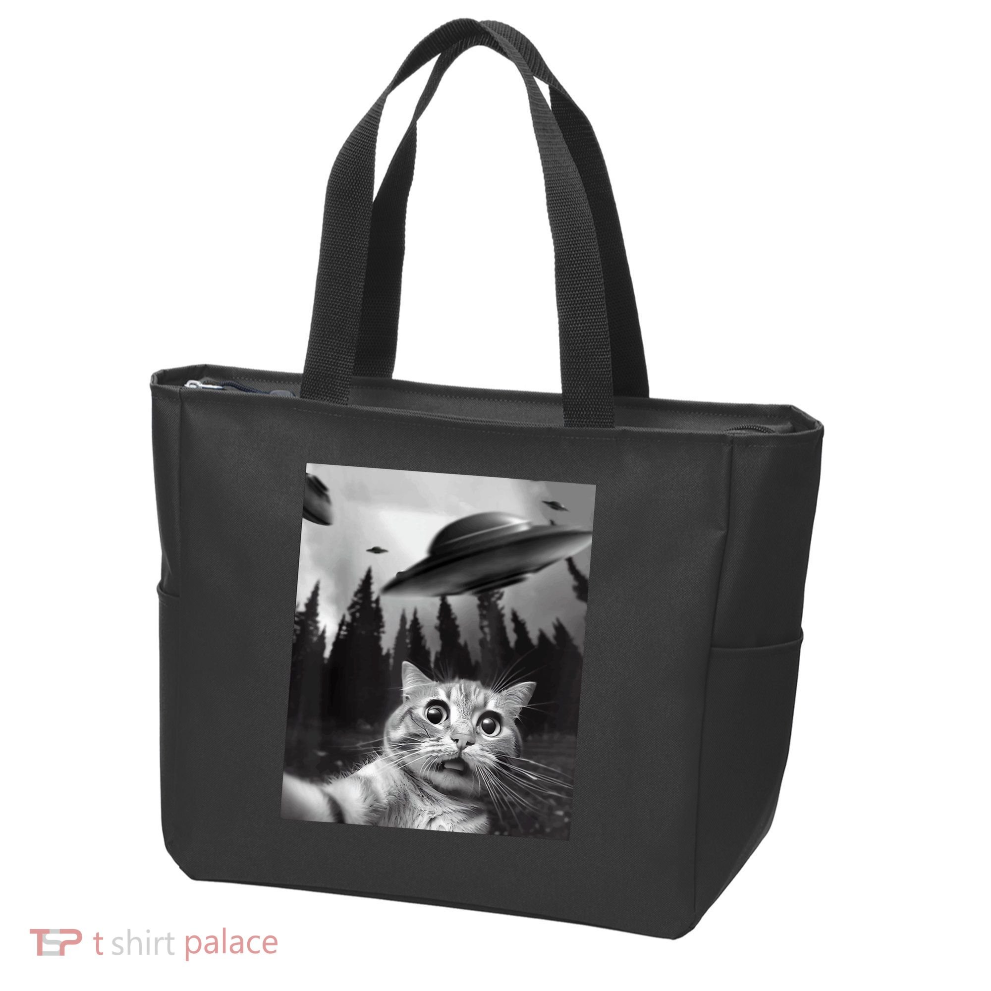 Cat Selfie With Alien UFO Funny Cat Lovers Spaceship Gift Tote Bag