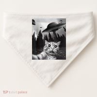 Cat Selfie With Alien UFO Funny Cat Lovers Spaceship Gift USA-Made Doggie Bandana thumb 0