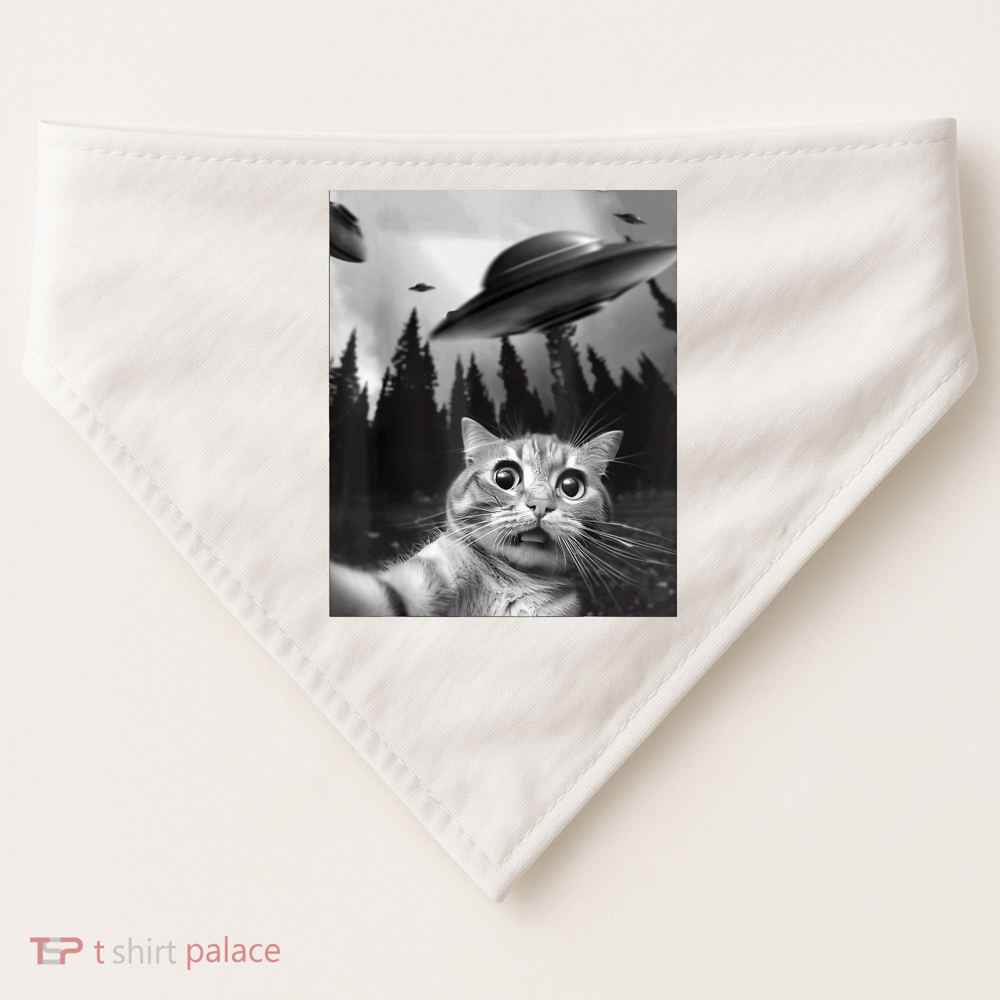 Cat Selfie With Alien UFO Funny Cat Lovers Spaceship Gift USA-Made Doggie Bandana