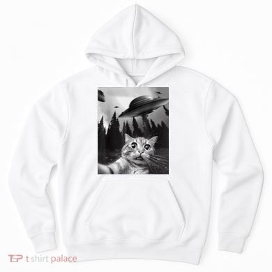 Cat Selfie With Alien UFO Funny Cat Lovers Spaceship Gift Hoodie