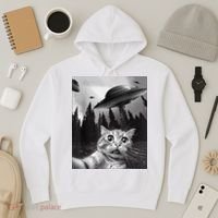 Cat Selfie With Alien UFO Funny Cat Lovers Spaceship Gift Hoodie thumb 3