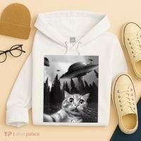 Cat Selfie With Alien UFO Funny Cat Lovers Spaceship Gift Hoodie thumb 4