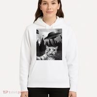 Cat Selfie With Alien UFO Funny Cat Lovers Spaceship Gift Hoodie thumb 5