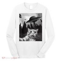 Cat Selfie With Alien UFO Funny Cat Lovers Spaceship Gift Long Sleeve Shirt thumb 0